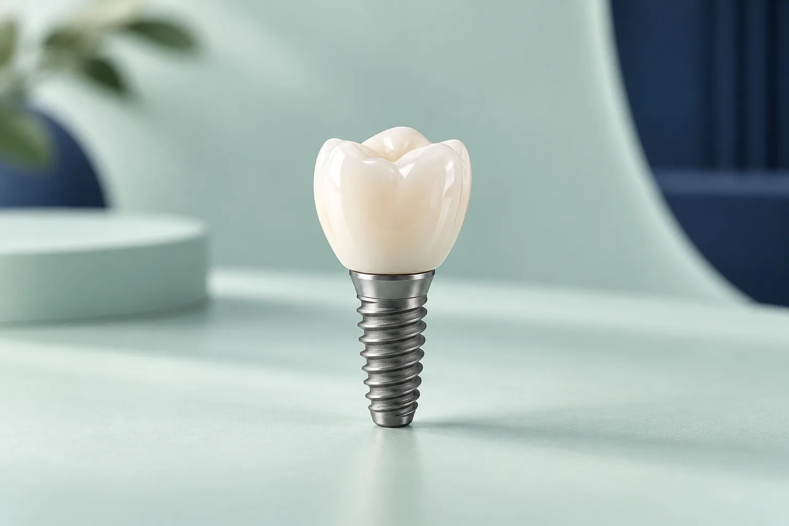 Single-Tooth Dental Implant Illustration Conceptual illustration of a tooth crown attached to a single dental implant